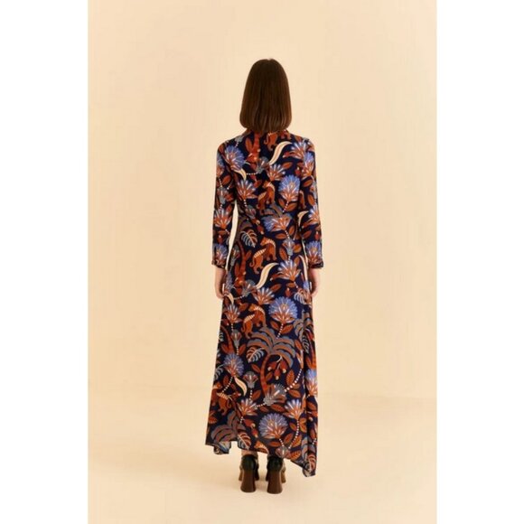 💕FARM RIO💕 Blue Nature Beauty Long Sleeve Maxi Dress ~ XS NWT - Picture 5 of 16